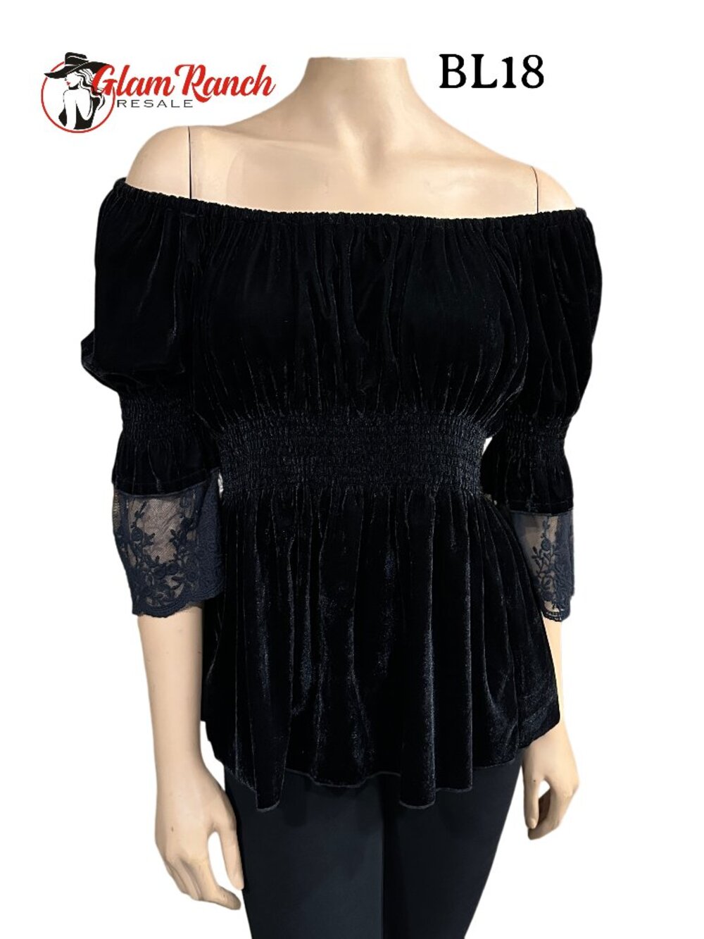 VGC Rancho Estancia Western Off the Shoulder Black Blouse Size Medium